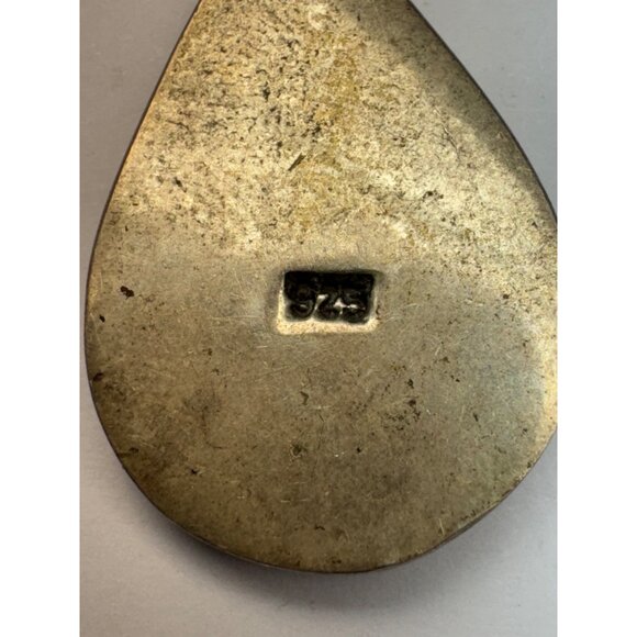 Estate Sterling Silver 925 Mosaic Inlay Teardrop Pendant No Chain 10g Vintage - Picture 5 of 8